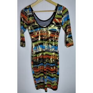 CLEO APPAREL C91186 Multicolor Bodycon Dress Graphic Print Knit Women Size S